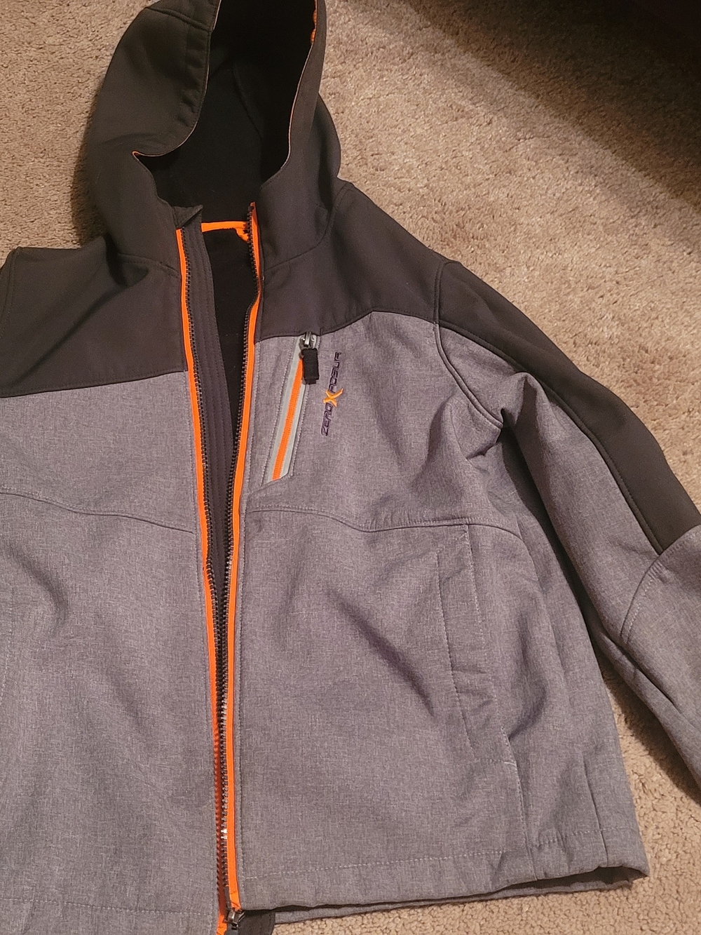 ZeroXposur Kids Hooded Performance Jacket - Gray with Orange Trim